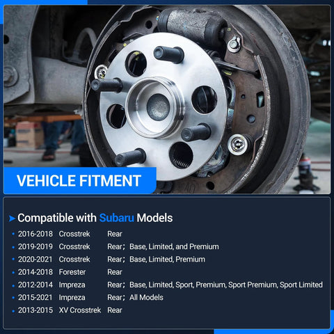 Rear Wheel Bearing And Hub Assembly Set Of 2 For Subaru Forester 2014 To 2018, Impreza 2012 To 2021, installed view with 5 lug and ABS
