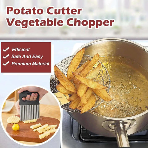 2 In 1 Crinkle Cutter With Peeler For Crinkle Fries And Veggie Prep Jayvar Stainless Steel Wave Cutter used on potatoes and fries