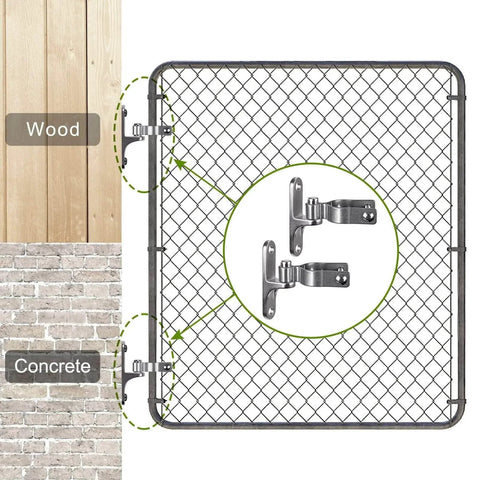 2 Pack Wall Mount Gate Hinges For Chain Link Fences One And Seven Eighths Inch Hinges With Five Eighths Inch Pins, wood and concrete mounting