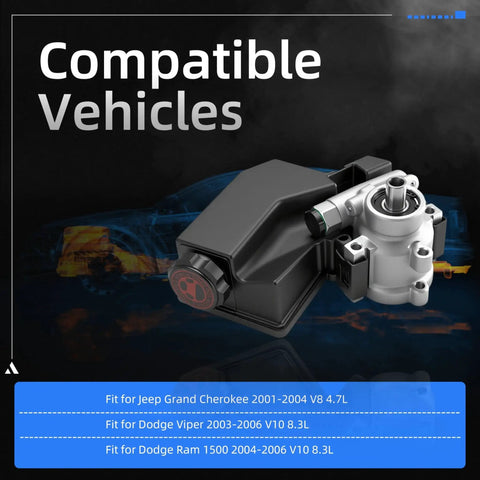 Power Steering Pump Replacement Fits Jeep Grand Cherokee 2001 To 2004 V8 4.7L Dodge Viper 2003 To 2006 V10 8.3L And Dodge Ram 1500 2004 To 2006 V10 8.3L Beefy Replacement Part 2062608 9662608 20608 52089300AA 52089300AB