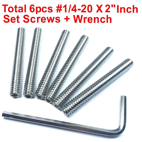 Six Piece Set Screws One Quarter Twenty Inch Hex Socket Stainless Steel 304 With Allen Head and One Eighth Inch Hex Wrench Included