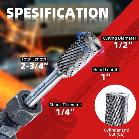 Double Cut Tungsten Carbide Rotary Burr Bit SB-5 For Metalworking With One Quarter Inch Shank And One Half Inch Cutter Diameter