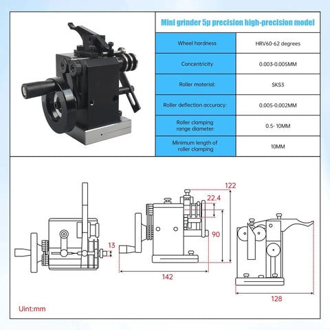 Diagram and specifications of High Precision HRV60 5 Micron Needle Grinding Machine with Roller Concentricity RATTMMOTOR