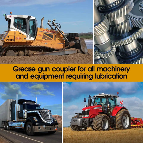 Heavy machinery and vehicles requiring Lock N Lube Grease Gun Coupler And Double Handle Nozzle Set for lubrication