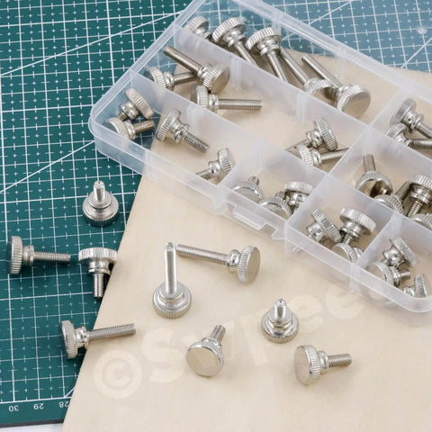 Nickel Plated Knurled Thumb Screws Set 42 Piece M5 8mm 10mm 12mm 16mm 20mm 25mm 30mm Sizes Flat Knurled Head Screws