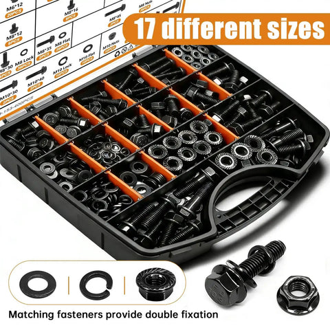 Beefy Automotive Flange Bolts And Nuts Kit 10.9 Grade Alloy Steel With Full And Half Thread Options M6x1.0 M8x1.25 M10x1.5 From 12mm To 45mm Black Finish Hex Bolts Nuts And Washers For Engines And Heavy Duty Projects in organizer