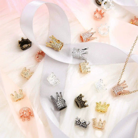 80 Pieces King Crown Charm Spacer Beads With Rhinestones for DIY Jewelry on a soft background