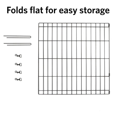 Universal Pet Playpen 2 Panel Extension Kit For Metal 24 Inch Dog Pens with thumb snaps and ground stakes, folds flat for storage