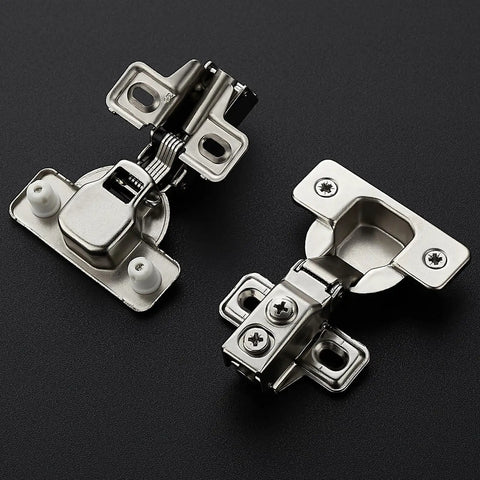 Close-up of 20 Pack 10 Pairs Half Inch Overlay Brushed Nickel Short Arm Kitchen Cabinet Hinges With Soft Close 105 Degree Concealed Hinges