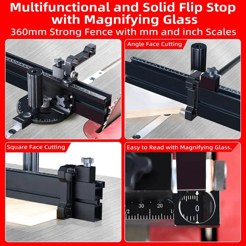 Compact Table Saw Miter Gauge With 360mm Fence And Multifunction Flip Stop For Accurate Woodworking Crosscuts And Angles