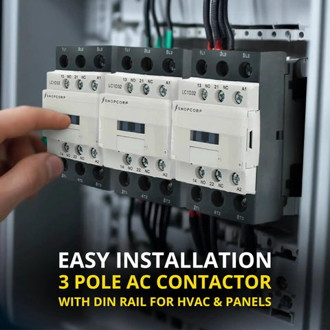 Three Pole Contactor With 120V Coil, 30 Amp Normally Open 1NO/1NC Auxiliary, IEC 660V Rated, DIN Rail Mounting Base, installation view