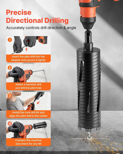 Heavy Duty Pro Grade Diamond Dry Core Drill Bit Set With 3 Inch Core Diameter 9-1/2 Inch Drilling Depth 5/8-11 Internal Thread in use