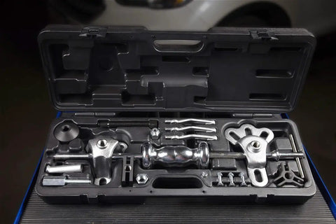 9 Way Slide Hammer Puller Set Heavy Duty Black Finish With Internal And External Jaws, Dual And Triple Cross Blocks