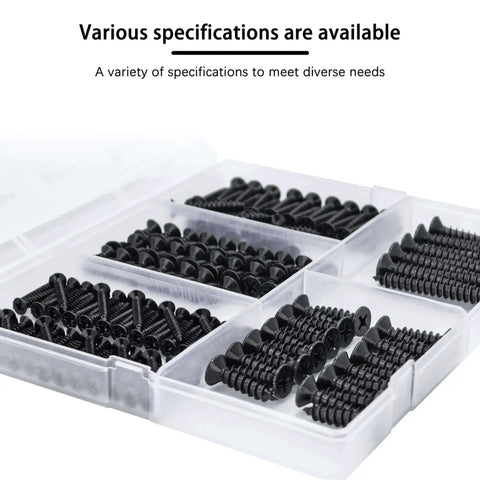 Wood Screws Assortment Kit 175 Pieces With Phillips Flat Head Self Tapping Screws In Black Zinc Plated Carbon Steel In Organizer Box