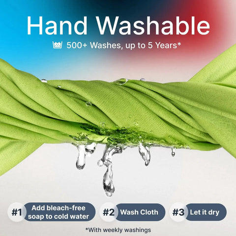 Japanese Microfiber Lens Cleaning Cloths For Glasses Cameras VR Screens Six Pack being hand washed with water dripping off.