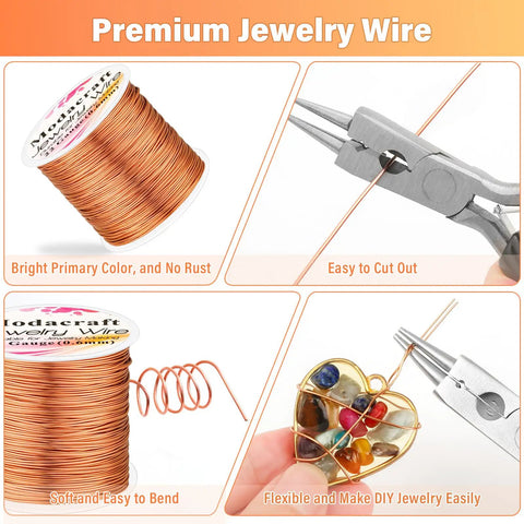 Copper Wire Jewelry Making Kit With 164ft Of 0.6mm Bare Copper Wire And 4 In 1 Pliers For Beading And Crafting Supplies Easy To Bend And Create Like A Pro Modacraft, showcasing copper wire and pliers.