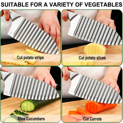 Stainless Steel Crinkle Cutter With Wavy Blade NOVANO For Fries And Potatoes Carrots And Fruit, handheld dicer slicing vegetables.