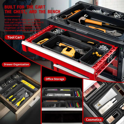 16 Piece Small Parts Tool Box Organizer Trays Set For Tool Box Drawer Storage with tools inserted in trays