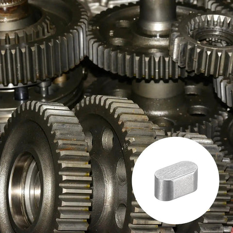 Round Ended Feather Key Set, 10 Pcs Stainless Steel Shaft Key Stock 4x4x8mm for Fasteners and Mechanical Projects next to gears.