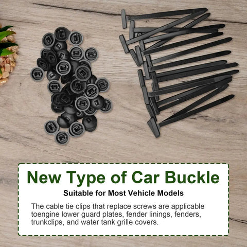 Heavy Duty Nylon Universal Cable Tie Buckles With Pin And Button Lock For Car Repairs, 100 Pack Zip Ties on wooden surface