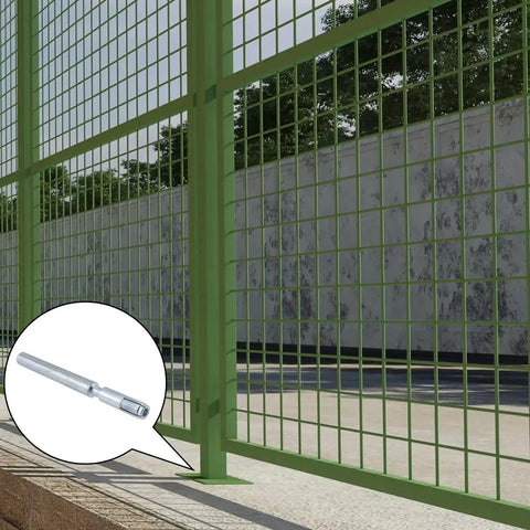3/8 Inch 16 Internal Thread Drop In Anchors Zinc Plated Wedge Anchors installed in green metal fence, ideal for secure fastening.