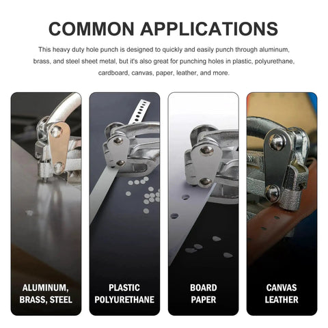 Heavy Duty Hole Punch Set Built To Last With Chrome Vanadium Steel Punches used on various materials like aluminum and leather.