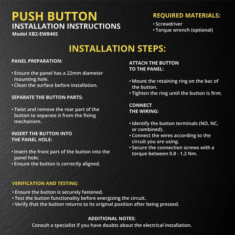 Installation instructions for double head push button with signal lamp in industrial equipment, including tools and steps.