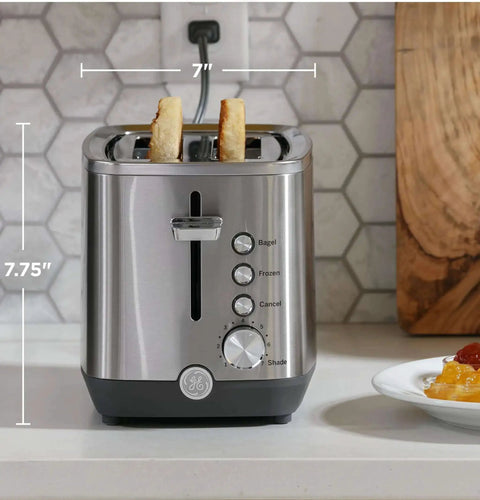 2 Slice Stainless Steel Toaster with Extra Wide Slots for Bagels, Bread, Waffles and More, 7 Shade Settings, Removable Crumb Tray, 850 Watts
