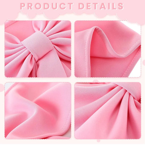 Close-up details of pink spandex sash fabric from Set Of Ten Elastic Spandex Chair Sashes In Pink For Wedding And Party Decor Fits Chair Backs 13.78 To 17.7 Inches Wide Easy Installation No Tie Universal Sash Straps For Banquet Ceremony Baby Shower Reception