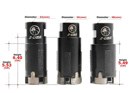 Dry And Wet Diamond Core Drill Bit And Hole Saw Set One And A Half Inch For Granite And Concrete With T Segments For Fast Cutting And Long Lasting Pro Grade Masonry Drill By Z-Lion For Pros in varying diameters.