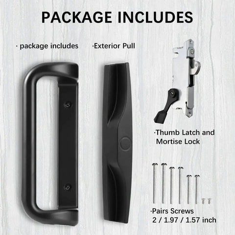 Black Patio Door Handle Set With Mortise Lock For Replacement Sliding Glass Doors, 3-15/16 Inch Screw Hole Spacing, 1006 Series