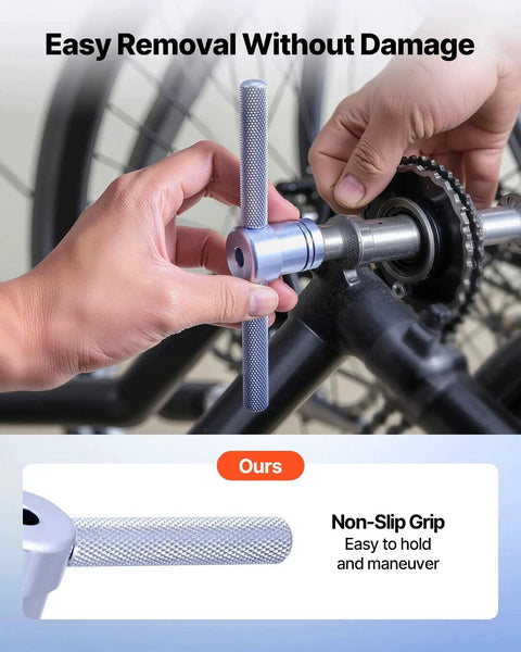 Bicycle Bearing Press Kit For Wheel And Hub Installation being used for precise installation on a bike wheel with non-slip grip handle