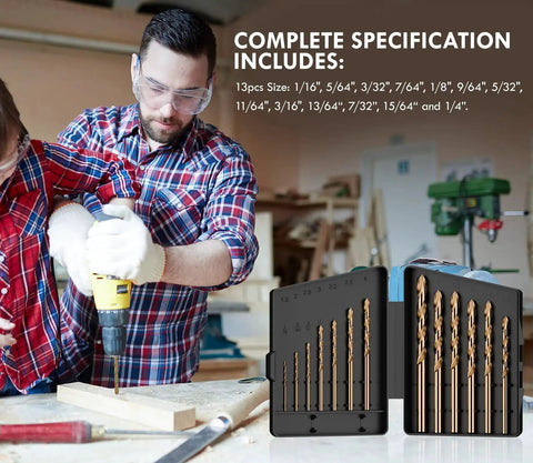Pro Grade M35 Cobalt Drill Bit Set 13-Piece High Speed Steel Jobber Length Kit for Hardened Metal, with index storage case