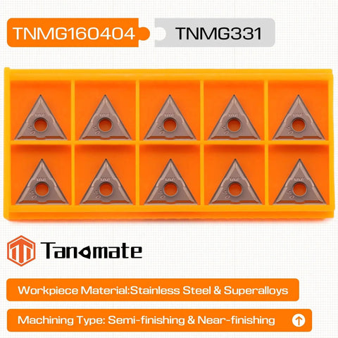 Premium 10 Pack TNMG331 TNMG160404 Indexable Carbide Turning Inserts in tray, PVD Coated for CNC Lathe Semifinishing Stainless Steel
