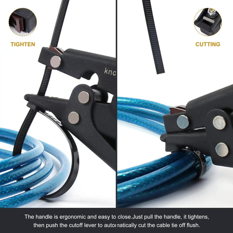 Pro Grade Cable Tie Gun Zip Tie Tool for tensioning and cutting nylon ties up to 0.35 inches on blue wires