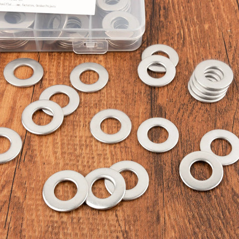 KURUI stainless steel flat washers, 3/8 in inner diameter, 7/8 in outer diameter, 18-8 (304) stainless, 115 pcs for screws and bolts