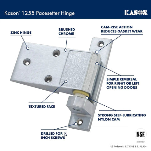 Pacesetter 1255 Hinge With Textured Panel And Built In Dwell, Self Lubricating Nylon Cam For Ultra Smooth Door Operation, Cam Rise Action