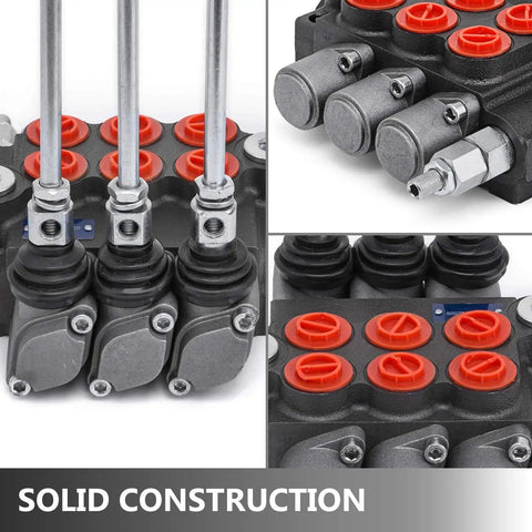 Three Spool Hydraulic Control Valve 11 GPM Double Acting Directional Valve For Tractors And Loaders With Cast Iron Body 3600 PSI