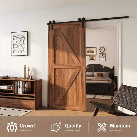 9Foot Single Track Bypass Sliding Barn Door Hardware Kit For Double Doors With Low Ceiling installed in living room