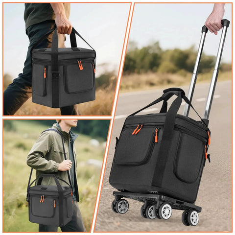 Carrying Case With Wheels For Portable Power Station Explorer 1000 V2 shown in use outdoors with detachable trolley and pockets