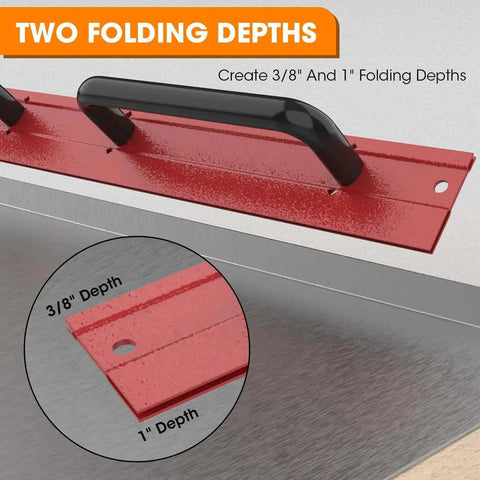 Heavy Duty 24 Inch 16 Gauge Steel Sheet Metal Folding Tool with grips for uniform folds built for HVAC ductwork and pipefitting red finish