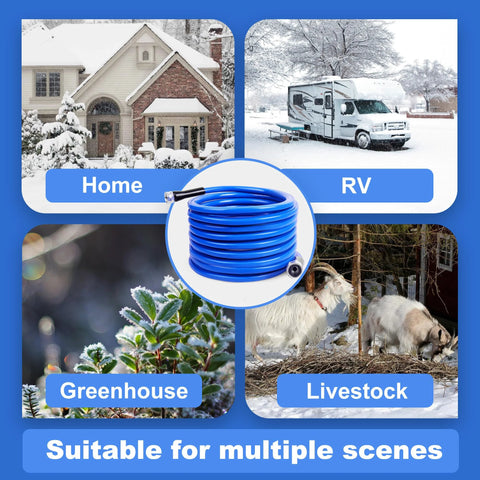 XPORTION heated water hose, blue self-regulating coil, 25ft length, 3/4 inch NH fittings for RV and home use