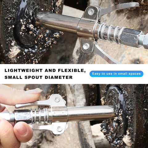 NYTKL grease gun coupler with double handles, chrome finish, 12000 PSI high-pressure, 1/8 NPT fittings