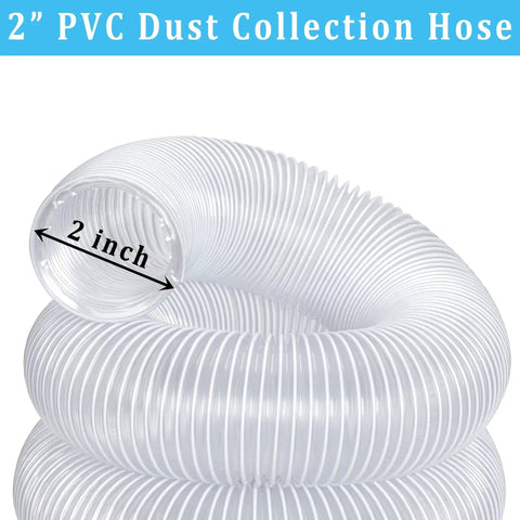 2 Inch By 10 Foot Clear PVC Dust Collection Hose With Carbon Steel Wire For Dust Collectors Table Saws Planers And Woodworking