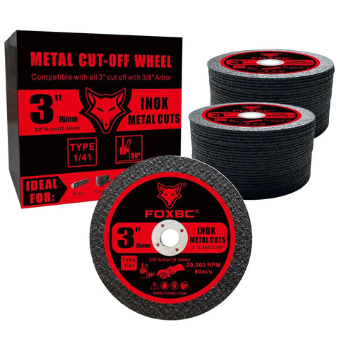 Beefy 3 Inch Metal Cut Off Wheel Discs For Die Grinders With Three Eighths Inch Arbor And 0.045 Inch Thick For Steel Stainless Cast Iron And Sheet Metal Cutting Up To 20,000 Max RPM In A 50 Pack By FOXBC