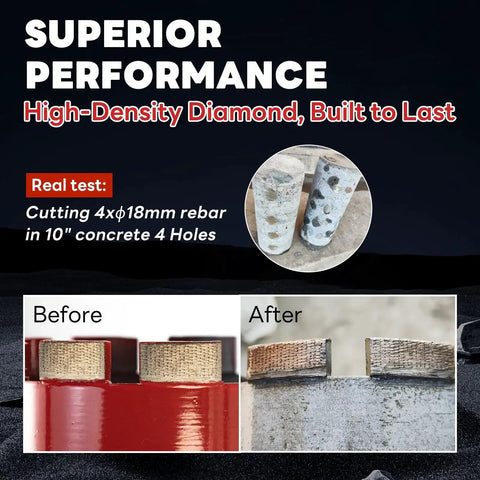 Performance test of Premium 4 Inch Wet Core Drill Bit For Hard Concrete With High Density Diamond and Precision Welded Segments