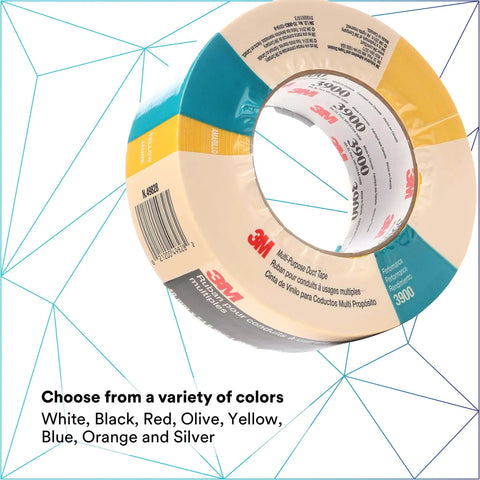 Multi-Purpose Duct Tape 3900 Yellow: General Purpose Rubber Adhesive, multiple color options displayed, product roll view