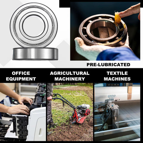 Deep groove ball bearing 6210ZZ, 50x90x20 mm, pre-lubricated, double shield, front and close-up views for machinery use