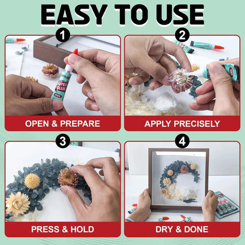 Steps to use Clear Gel Super Glue For Wood Plastic Metal Bonding Instant Adhesive For Crafts on floral arrangement in a frame