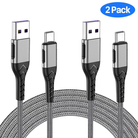 2 Pack 10ft Braided USB Type-C Cable Fast Charge For Android Phones And Laptops, nylon braided with USB-A to USB-C connectors